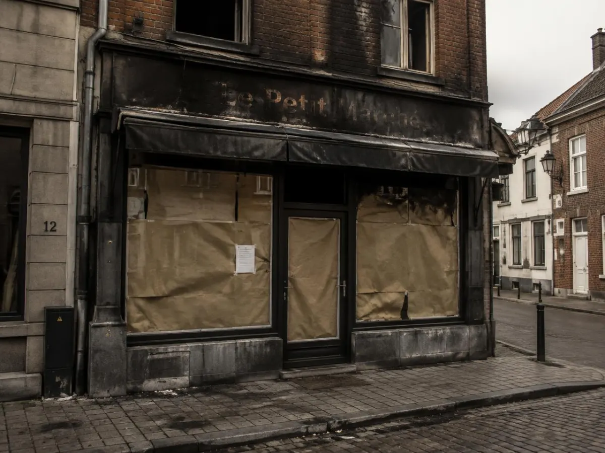 Vitrine de commerce fermée et noircie après un sinistre